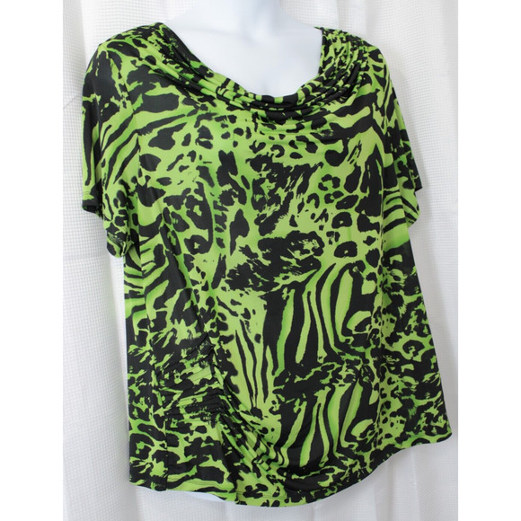 Allie & Rob Drape Neckline Animal Print Top Women 2X Green Black Office - Picture 4 of 11